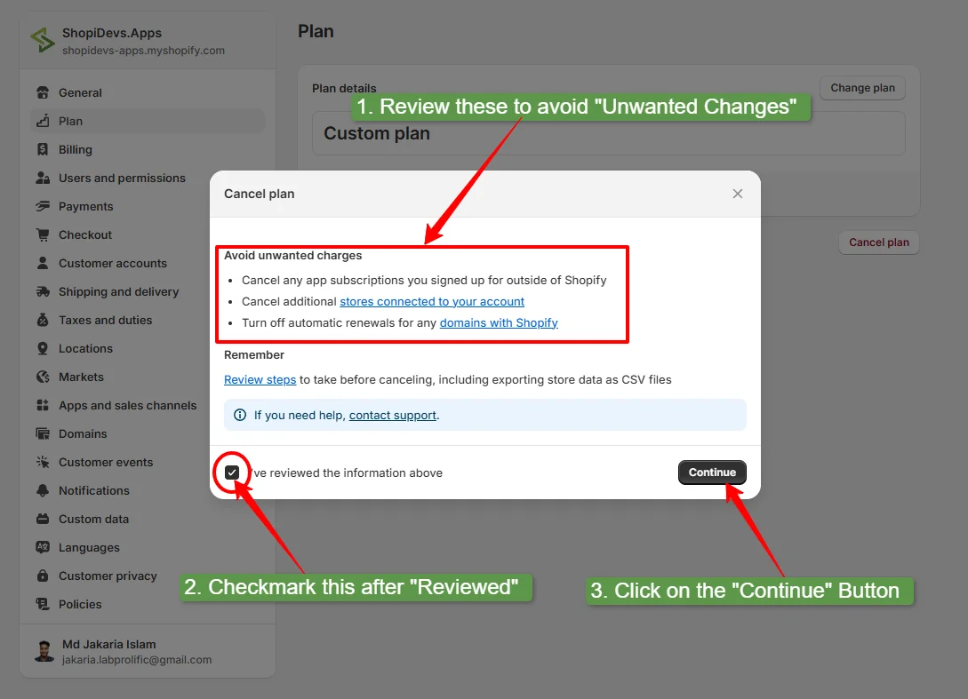 review checklist to avoid unwanted charges and continue
