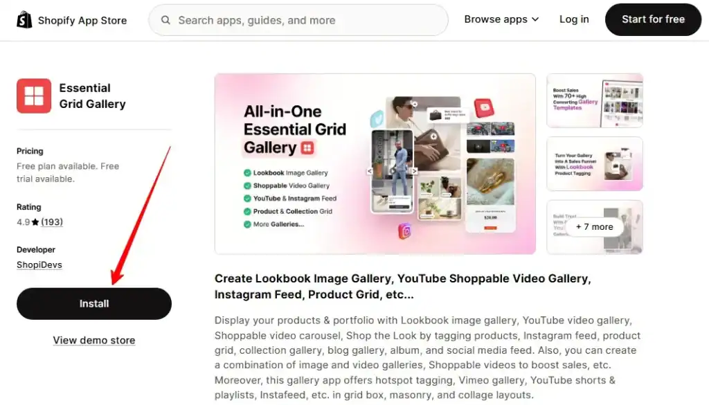 essential grid gallery is the most powerful and best shopify gallery app