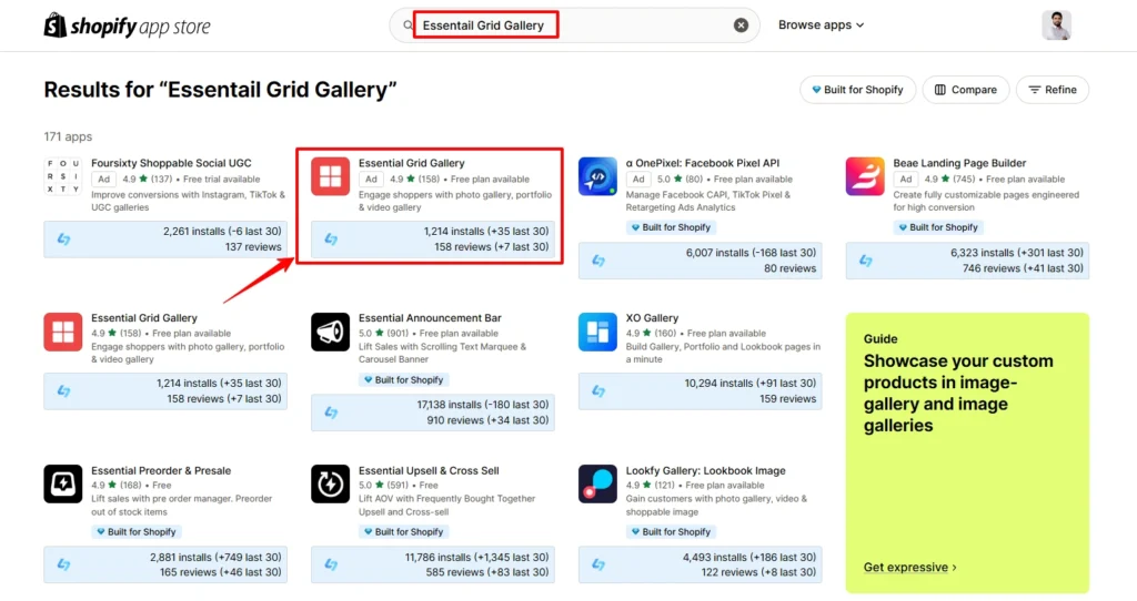 Search for Essential Grid Gallery