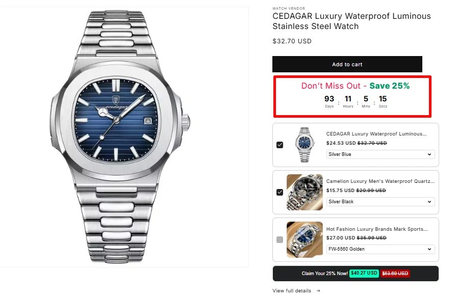countdown timer to shopify product page and other pages