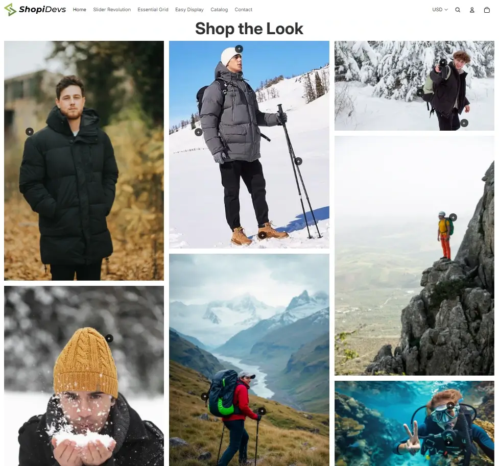 preview of the lookbook image gallery on shopify with essential grid gallery