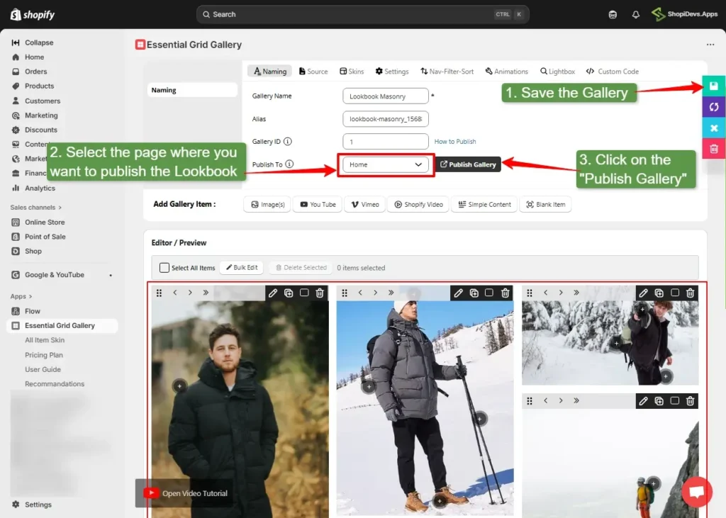 save and select where to publish your gallery and publish it