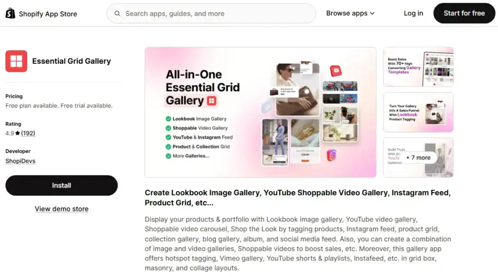 essential grid gallery is the best shopify lookbook gallery app