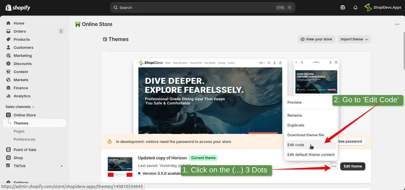 click on the theme code editor from your shopify store admin dashboard