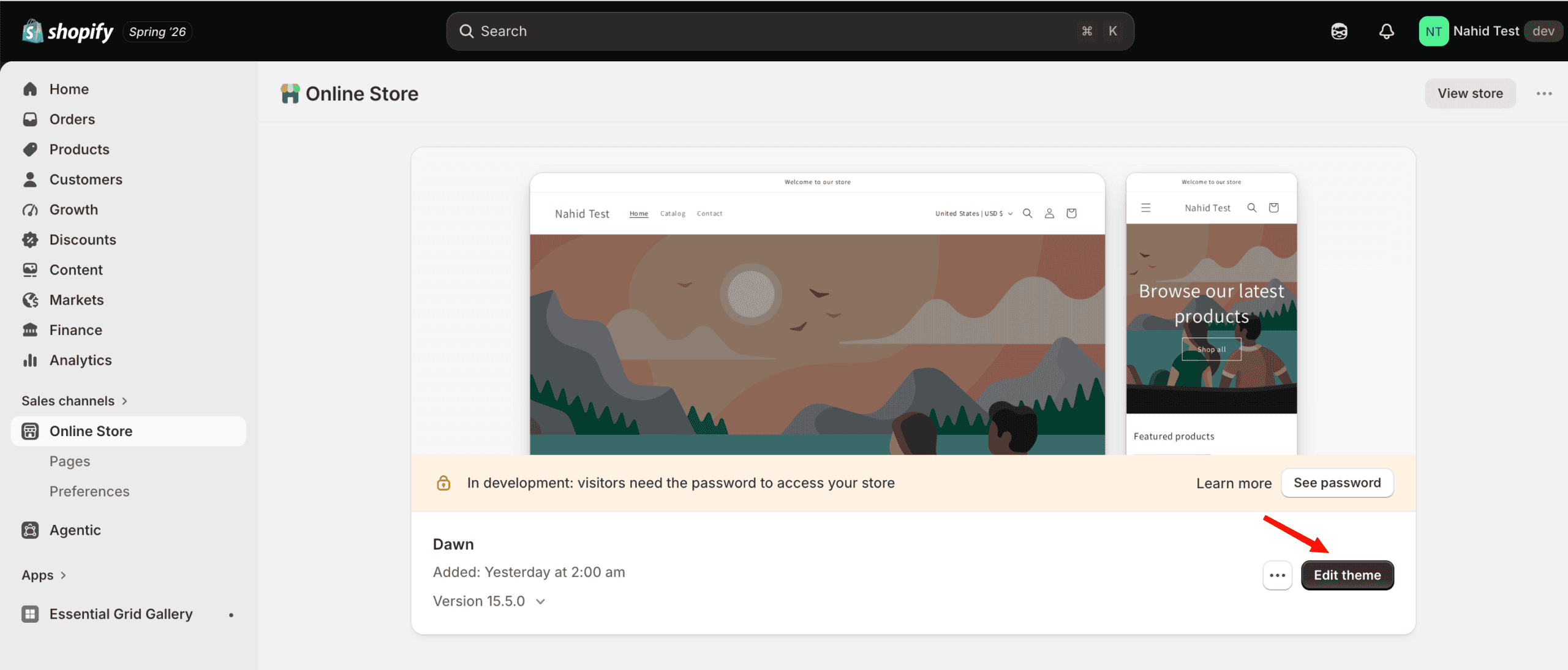 access the theme editor to add the sale banner on shopify